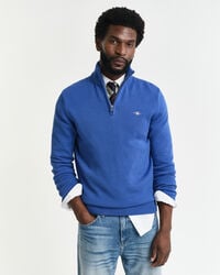 maglione casual in cotone con mezza cerniera - blu intenso