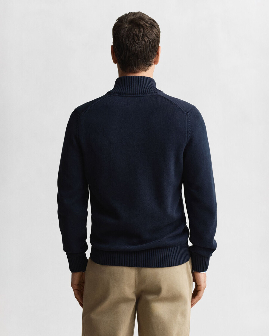 maglione casual in cotone con mezza zip - blu sera