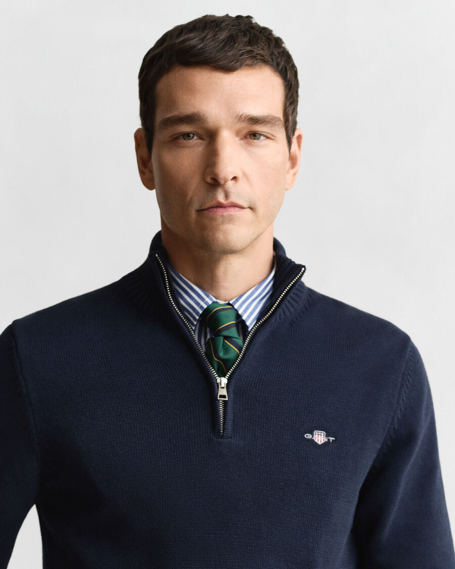 maglione casual in cotone con mezza zip - blu sera