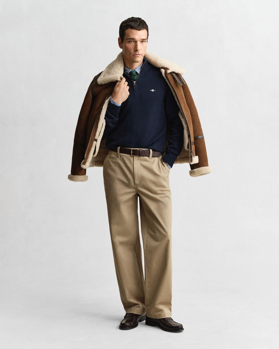 maglione casual in cotone con mezza zip - blu sera