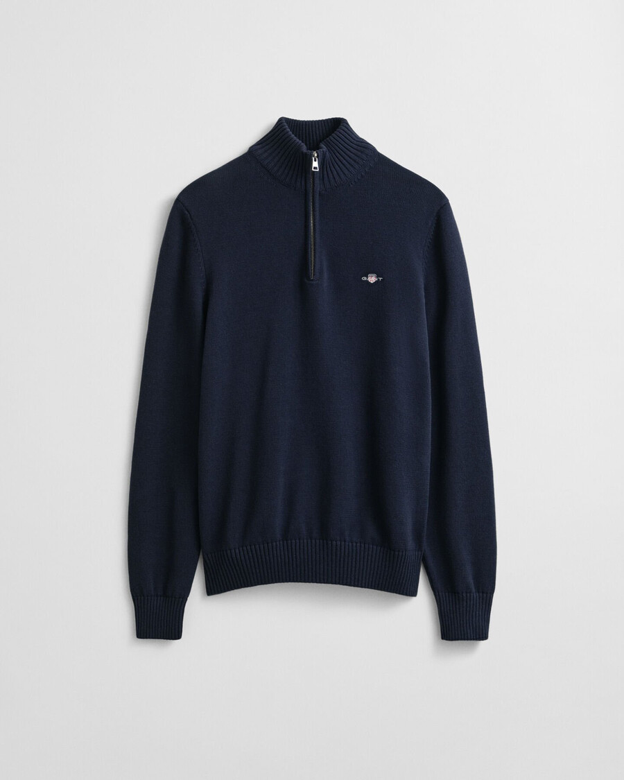maglione casual in cotone con mezza zip - blu sera
