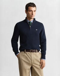 maglione casual in cotone con mezza zip - blu sera