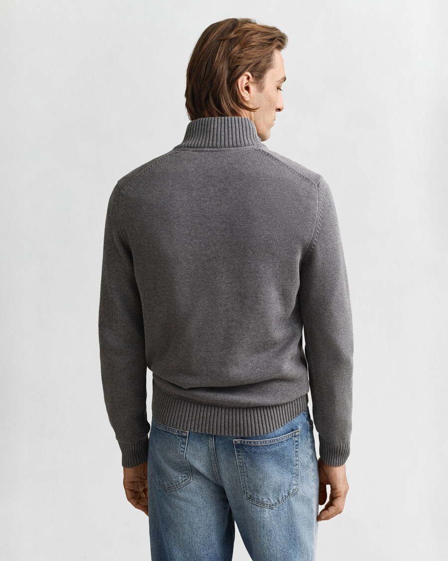 maglione casual in cotone con mezza zip - grigio scuro melange