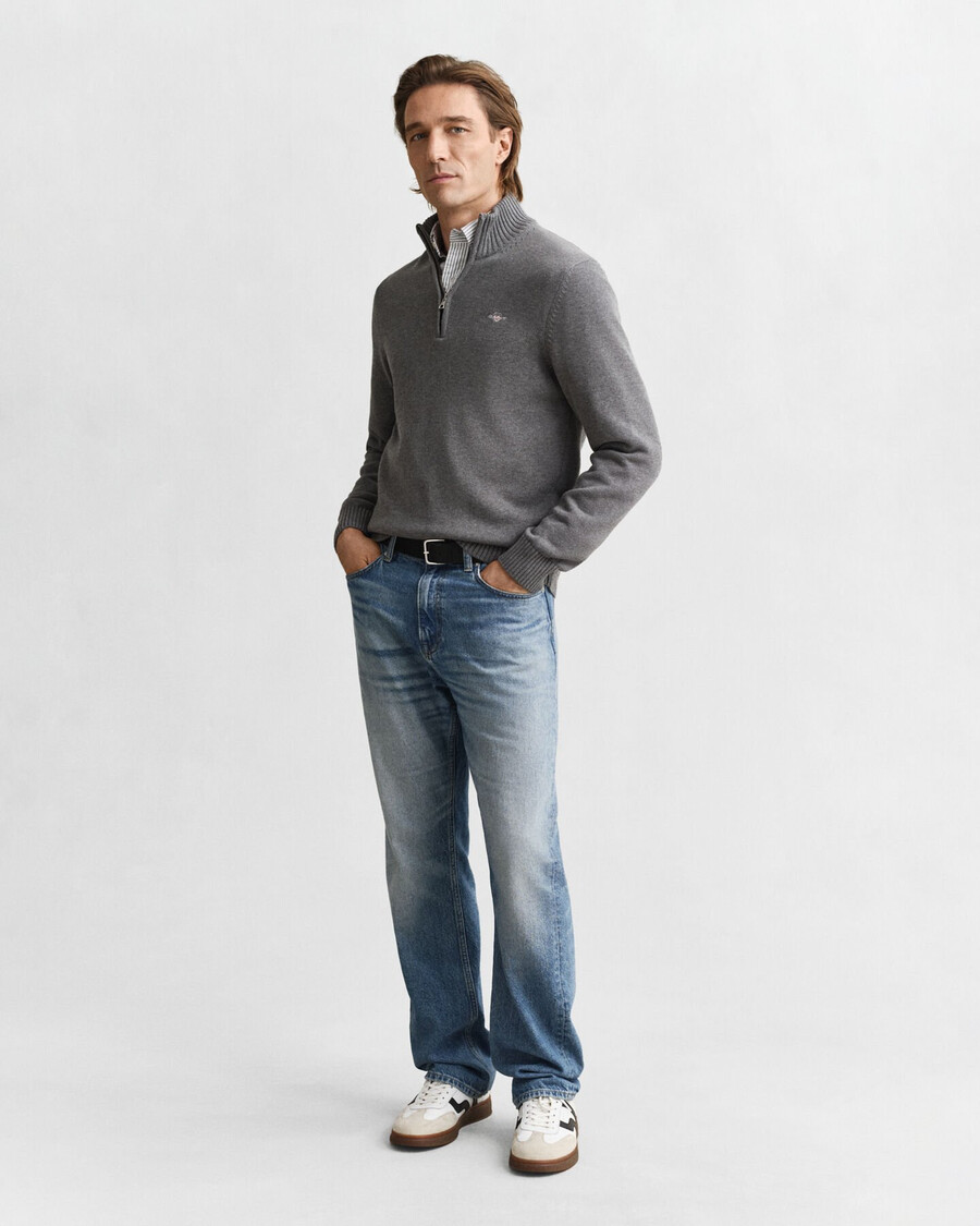 maglione casual in cotone con mezza zip - grigio scuro melange
