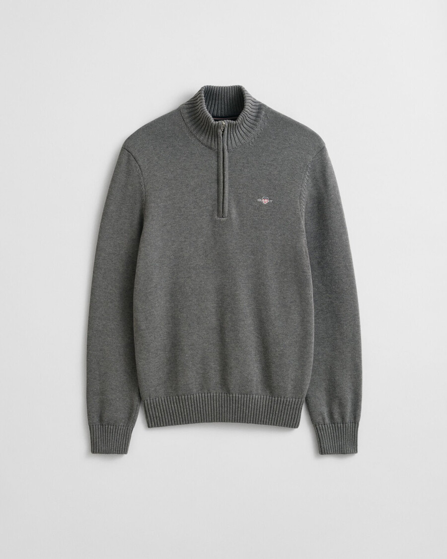 maglione casual in cotone con mezza zip - grigio scuro melange