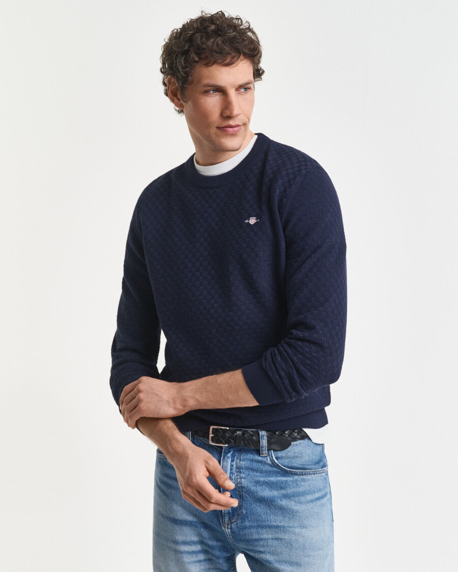 maglione girocollo micro testurizzato - blu sera