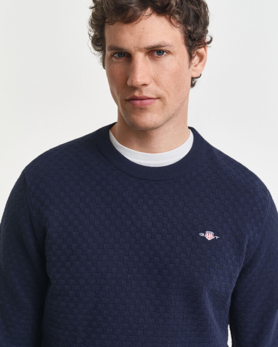 maglione girocollo micro testurizzato - blu sera