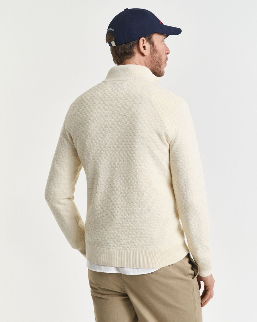 maglione con mezza zip micro testurizzata - crema