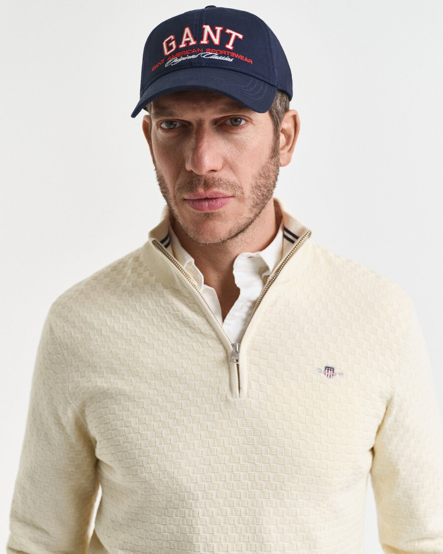 maglione con mezza zip micro testurizzata - crema