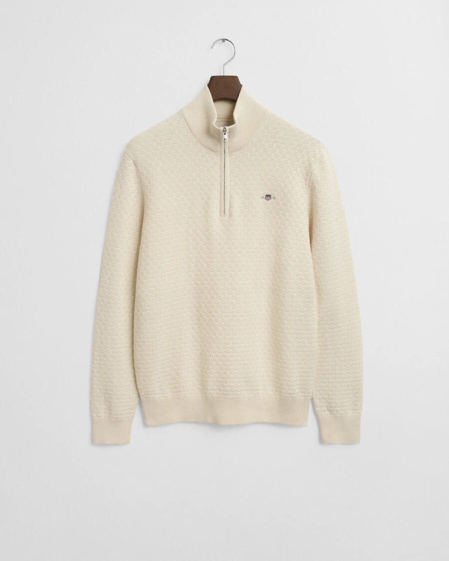 maglione con mezza zip micro testurizzata - crema