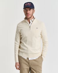 maglione con mezza zip micro testurizzata - crema