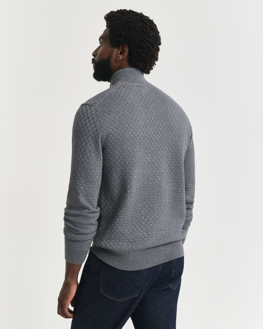 maglione con mezza zip micro testurizzata - grigio scuro mélange