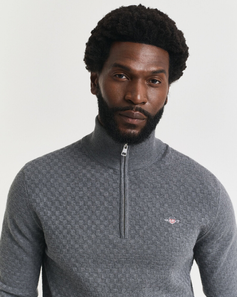 maglione con mezza zip micro testurizzata - grigio scuro mélange