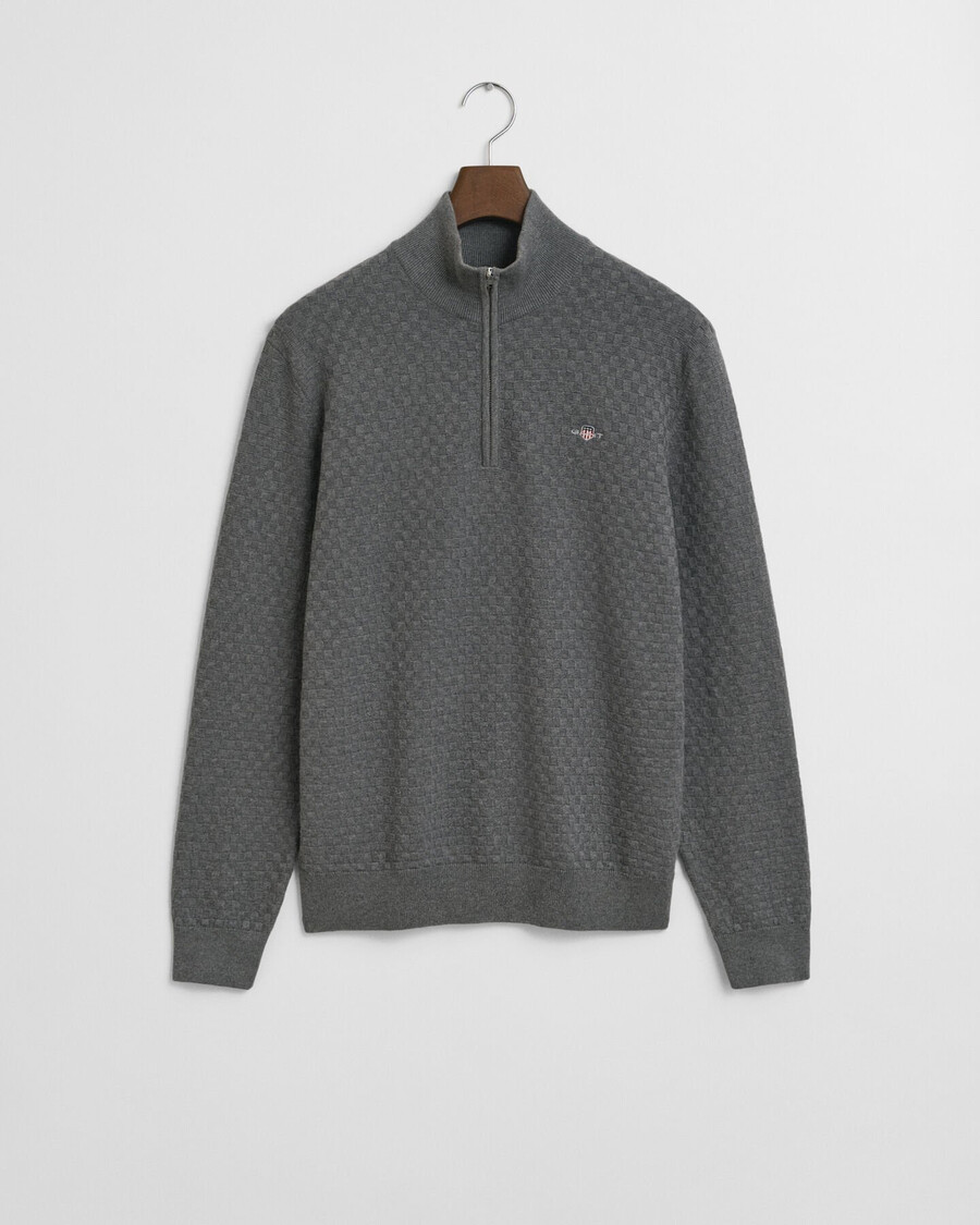 maglione con mezza zip micro testurizzata - grigio scuro mélange