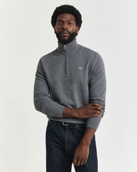 maglione con mezza zip micro testurizzata - grigio scuro mélange