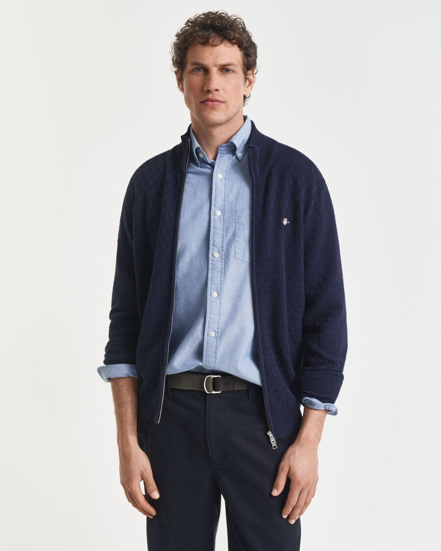 maglione con zip micro testurizzata - blu sera