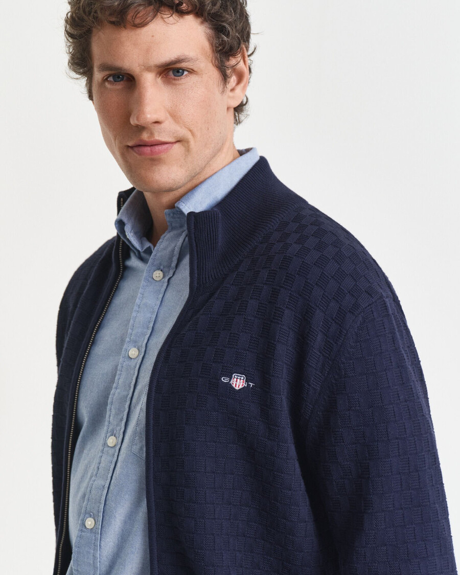 maglione con zip micro testurizzata - blu sera