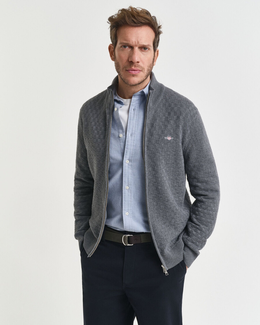 maglione con zip micro testurizzata - grigio scuro mélange