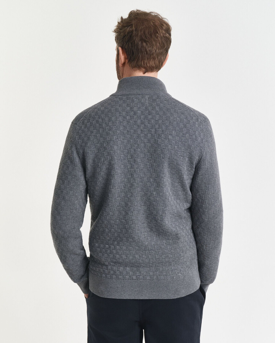 maglione con zip micro testurizzata - grigio scuro mélange