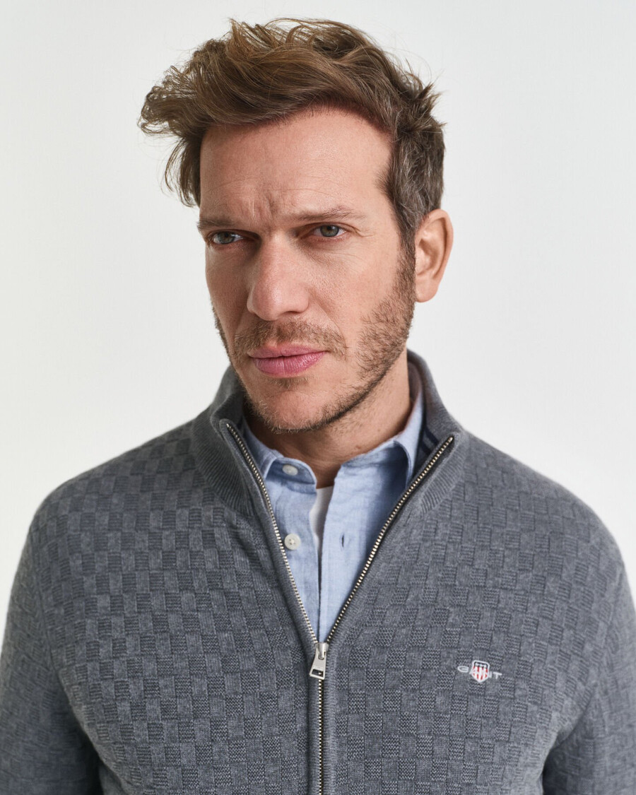 maglione con zip micro testurizzata - grigio scuro mélange