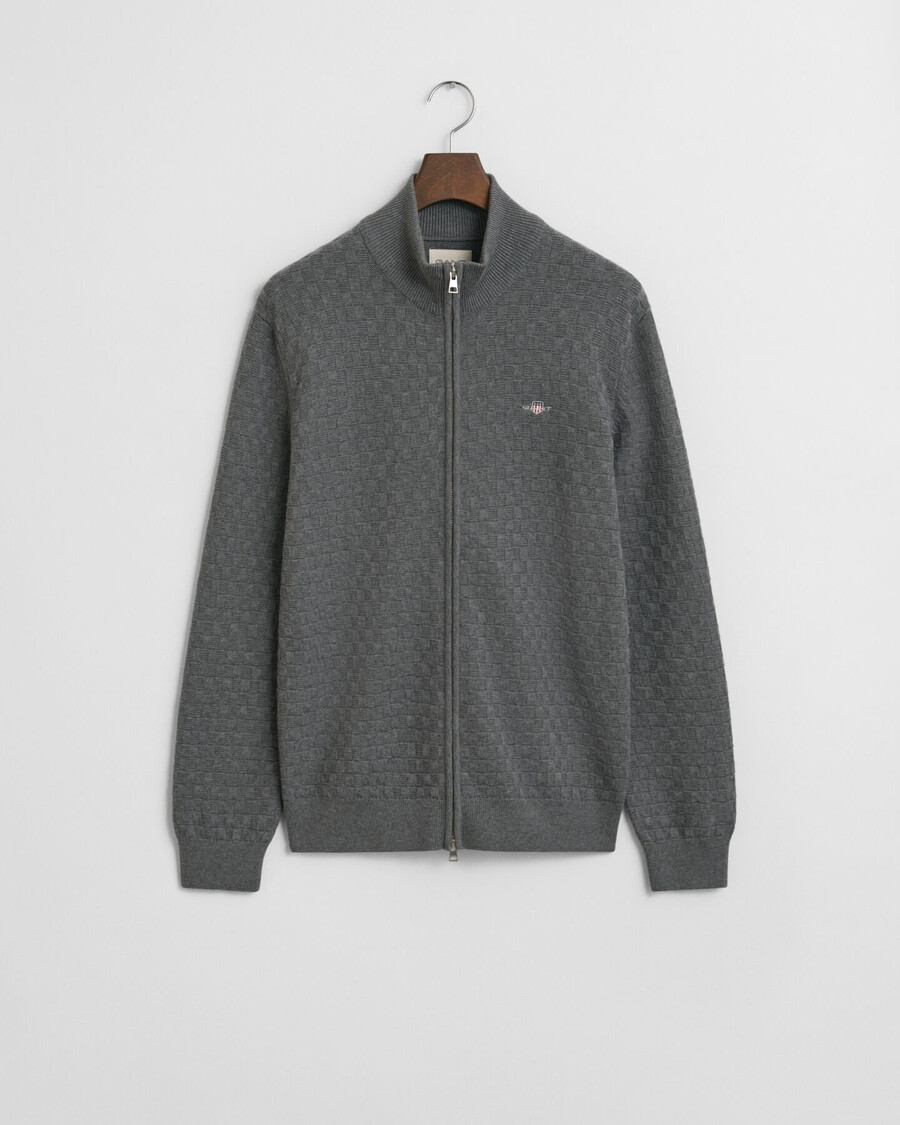 maglione con zip micro testurizzata - grigio scuro mélange