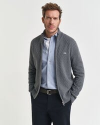 maglione con zip micro testurizzata - grigio scuro mélange