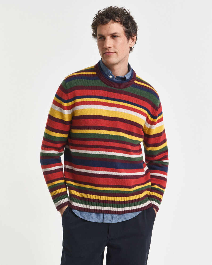 maglione girocollo a righe multicolori - arancione intenso