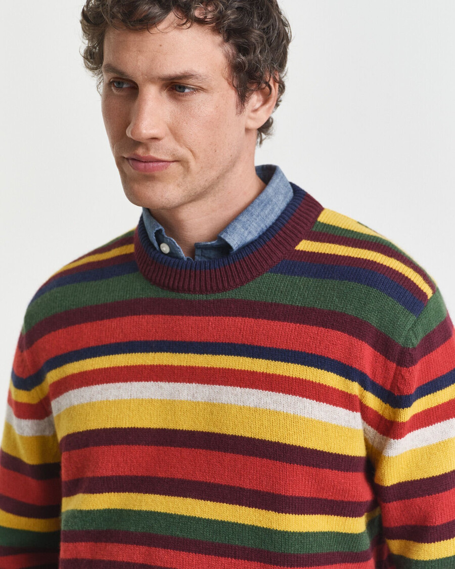 maglione girocollo a righe multicolori - arancione intenso