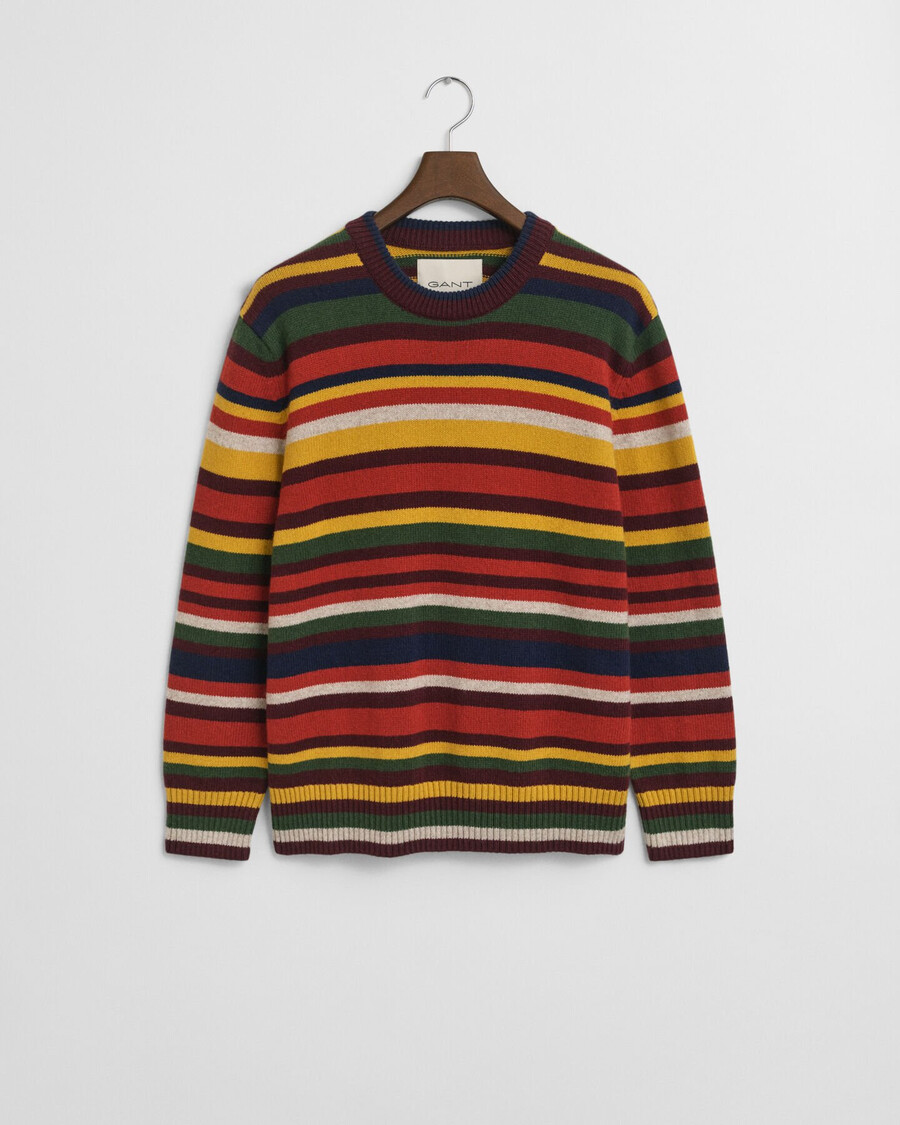 maglione girocollo a righe multicolori - arancione intenso
