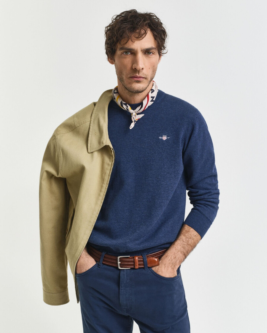 maglione girocollo classico in cotone - dk jeansblue melange