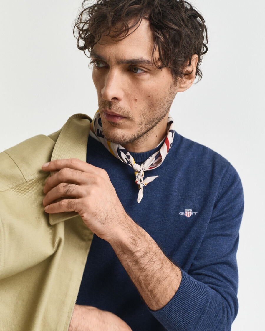maglione girocollo classico in cotone - dk jeansblue melange