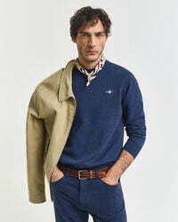 maglione girocollo classico in cotone - dk jeansblue melange