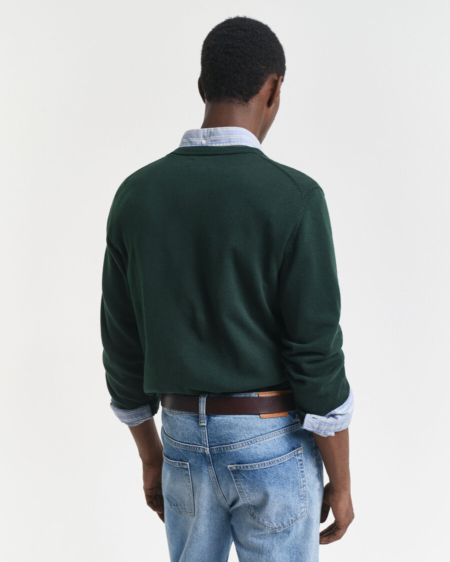 maglione classico in cotone con scollo a v - verde tartan