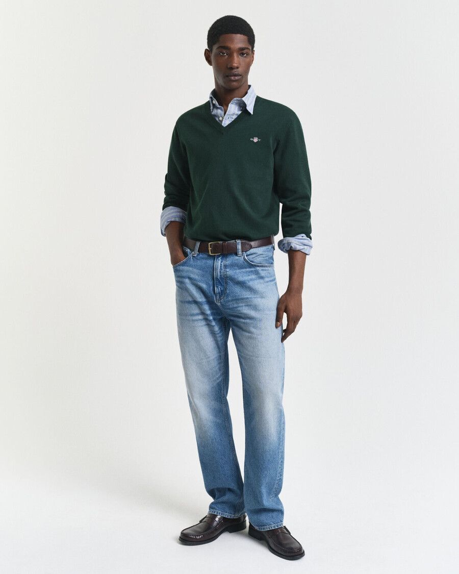 maglione classico in cotone con scollo a v - verde tartan
