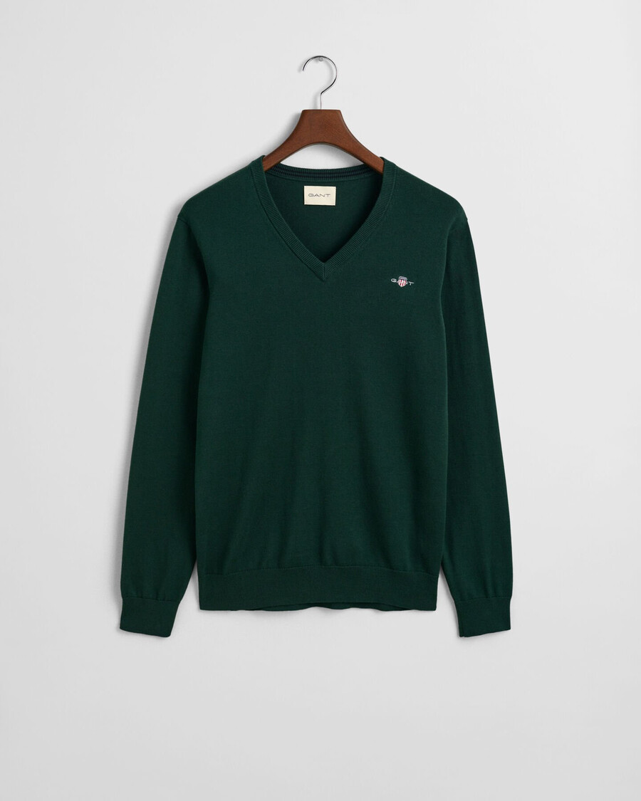 maglione classico in cotone con scollo a v - verde tartan
