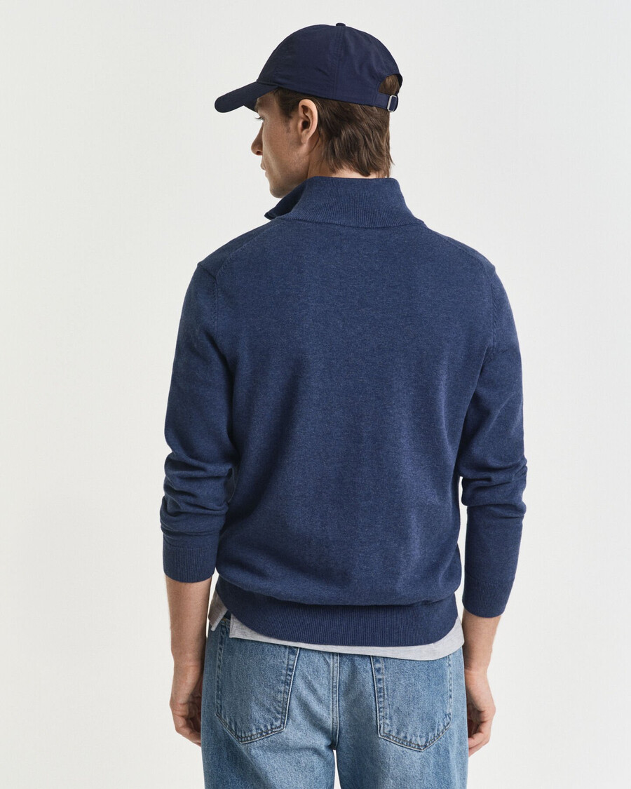 maglione classico in cotone con mezza zip - dk jeansblue melange