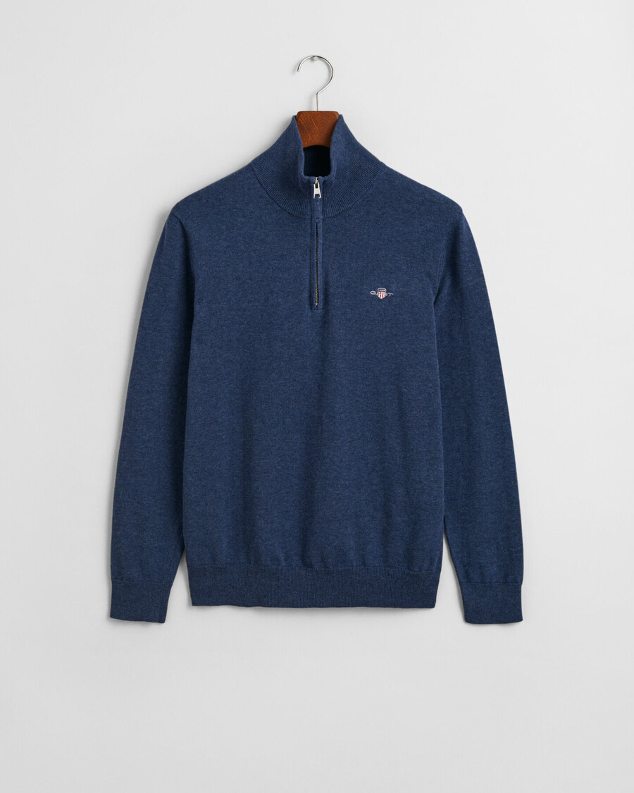 maglione classico in cotone con mezza zip - dk jeansblue melange