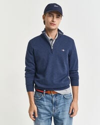 maglione classico in cotone con mezza zip - dk jeansblue melange