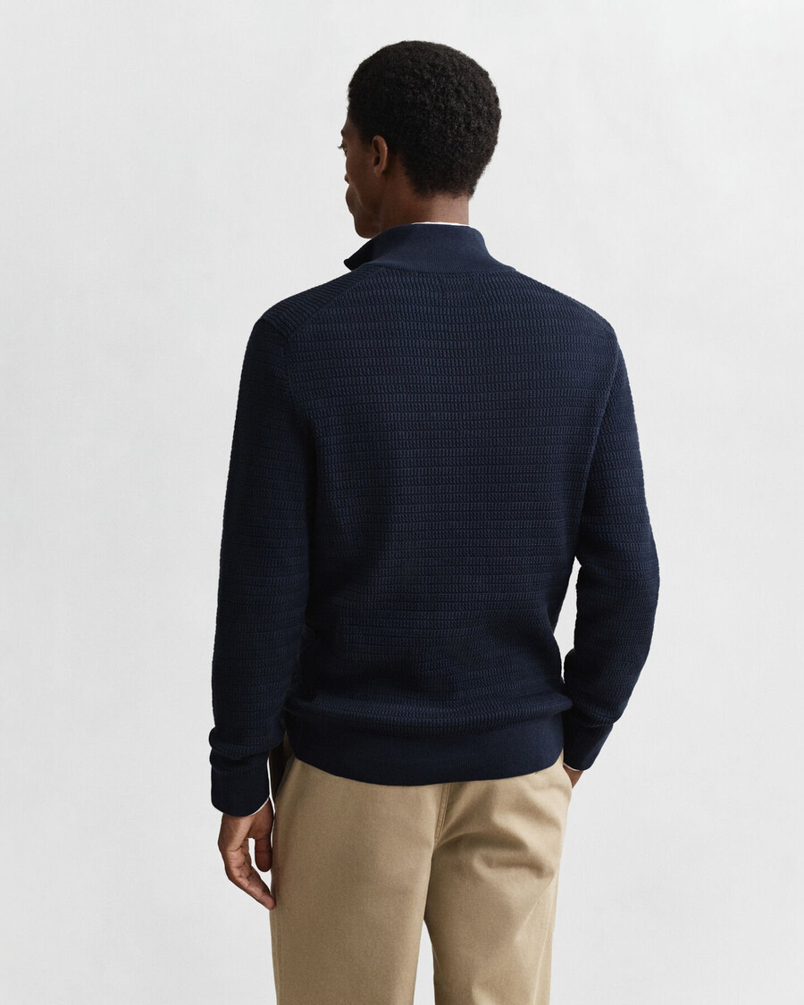 maglione con mezza zip in maglia a trecce - blu sera