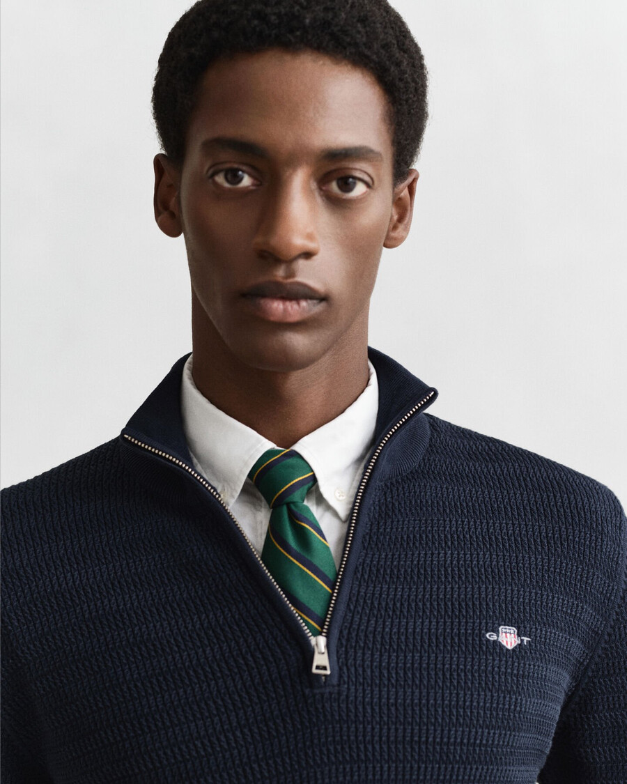 maglione con mezza zip in maglia a trecce - blu sera