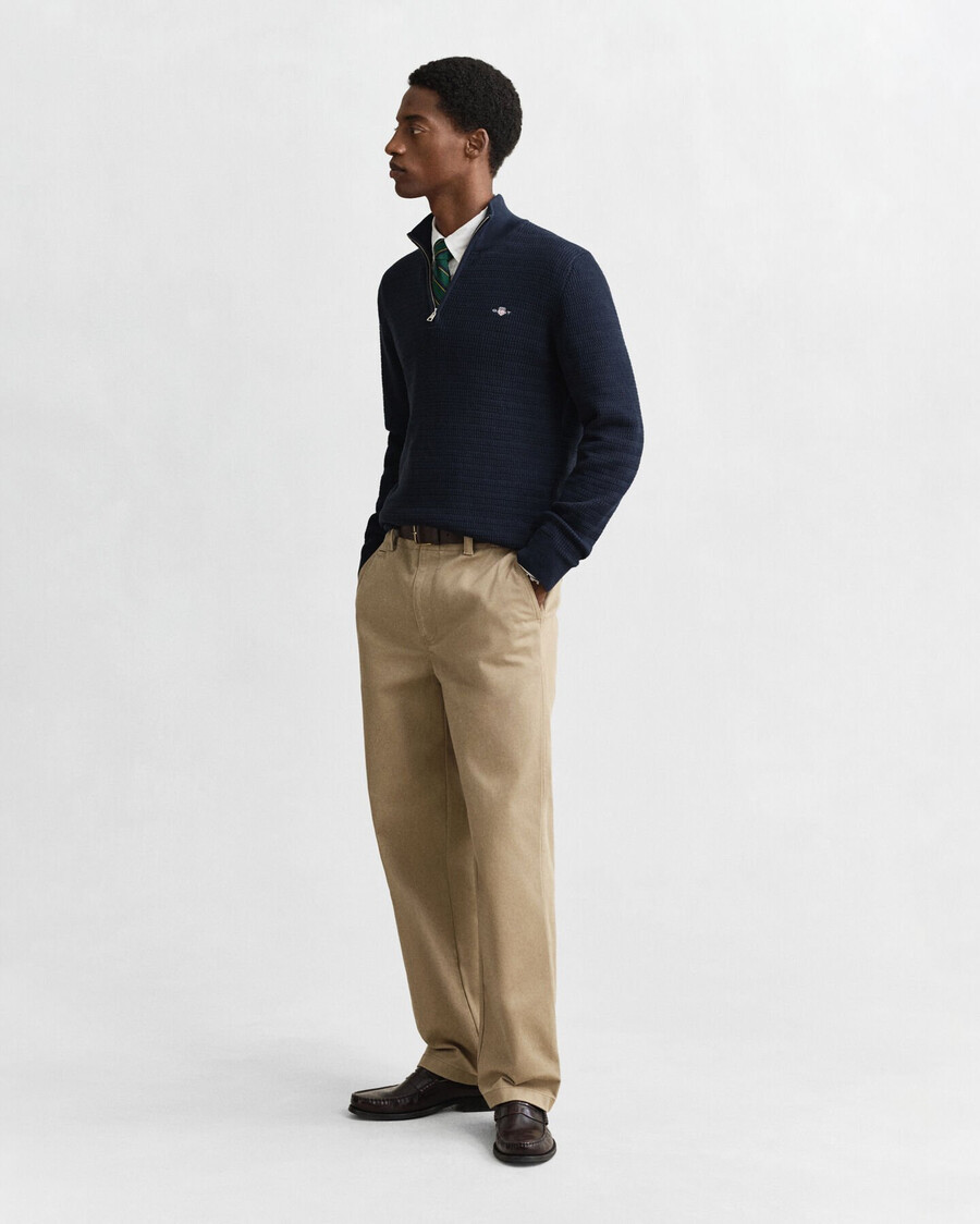 maglione con mezza zip in maglia a trecce - blu sera