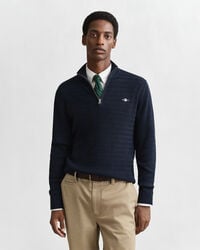 maglione con mezza zip in maglia a trecce - blu sera