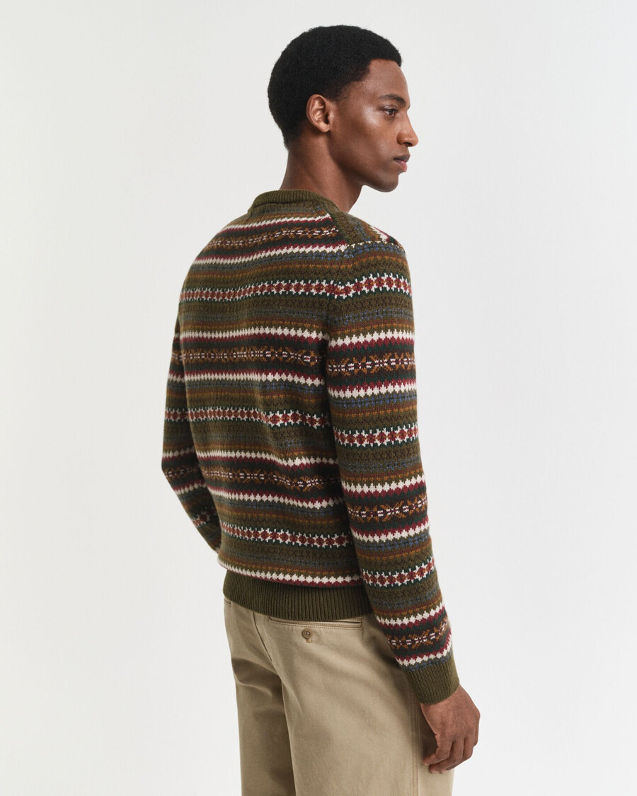 maglione girocollo fair isle - verde campagna