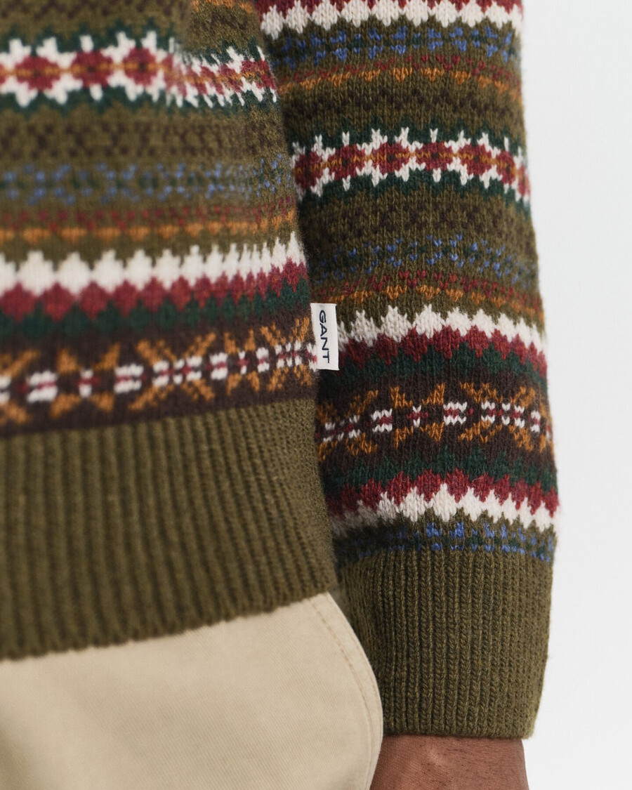 maglione girocollo fair isle - verde campagna
