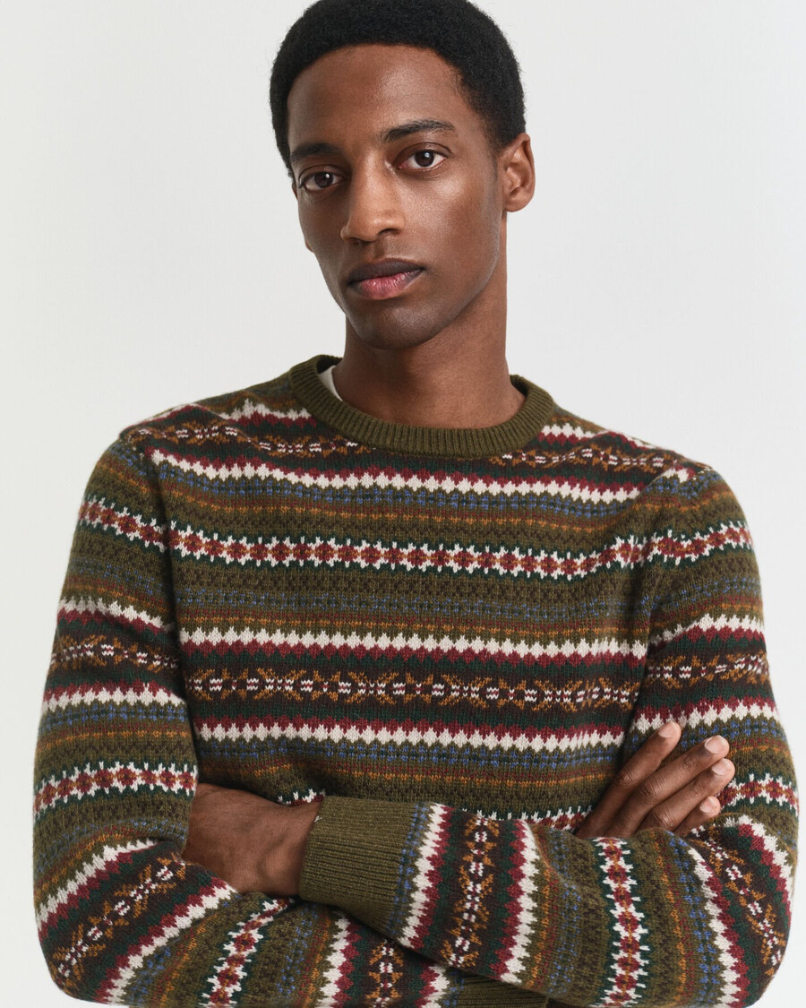 maglione girocollo fair isle - verde campagna
