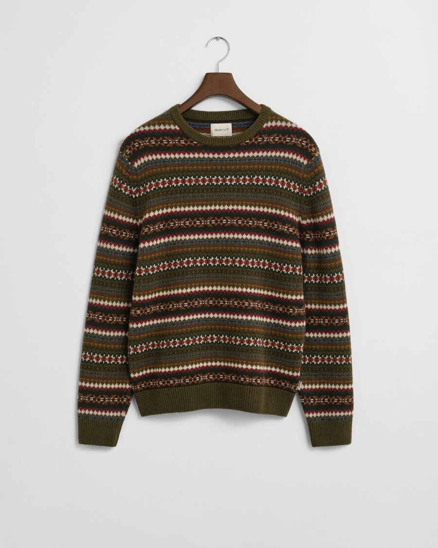 maglione girocollo fair isle - verde campagna