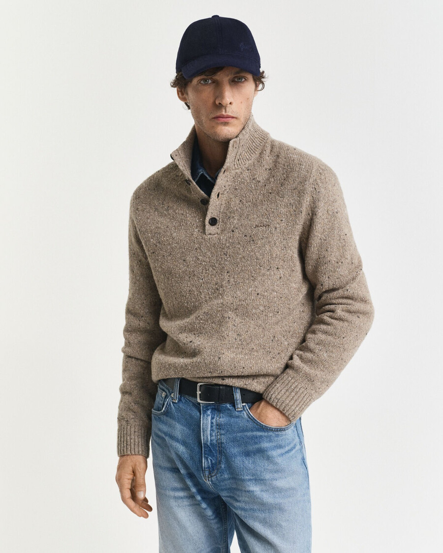 maglione nepps in misto lana con bottoni a metà - melange sabbia scura