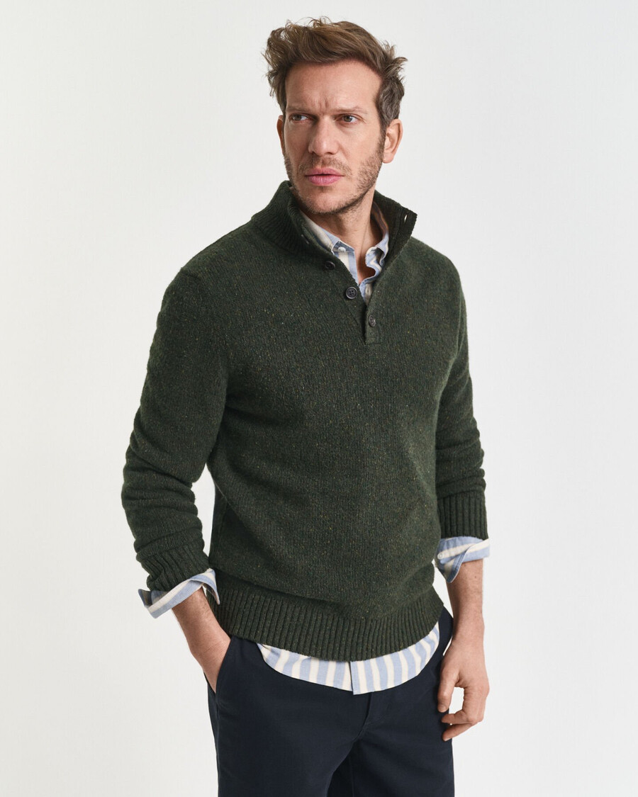 maglione nepps in misto lana con bottoni a metà - verde campagna
