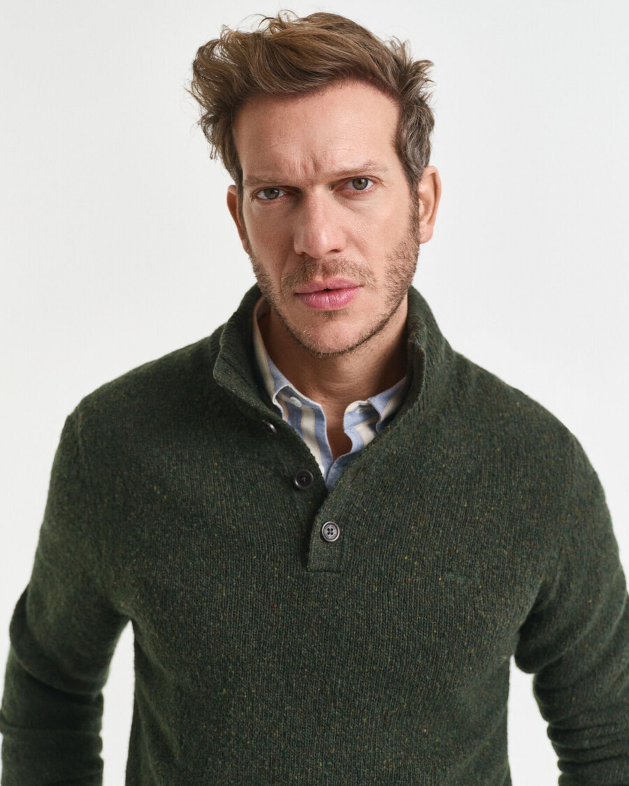 maglione nepps in misto lana con bottoni a metà - verde campagna