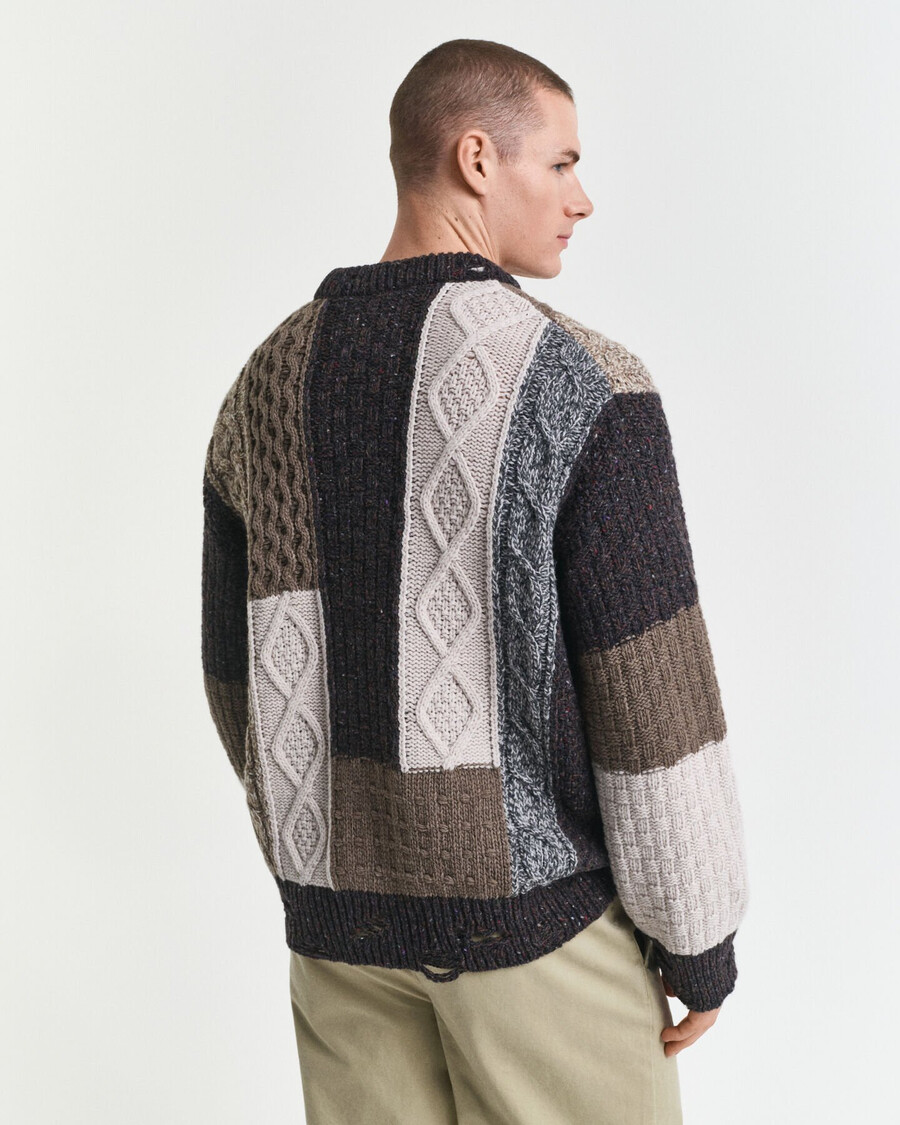 maglione girocollo patchwork - marrone scuro mélange